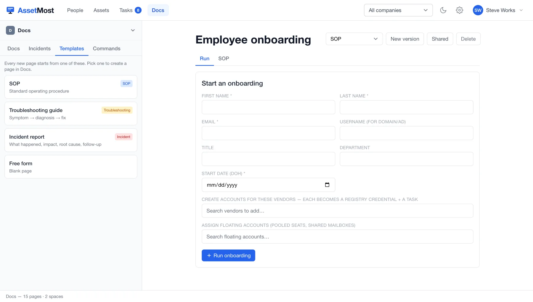 The Templates tab in Docs